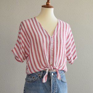 Rails Thea Stripe Tie Waist Linen Blend Crop Top
